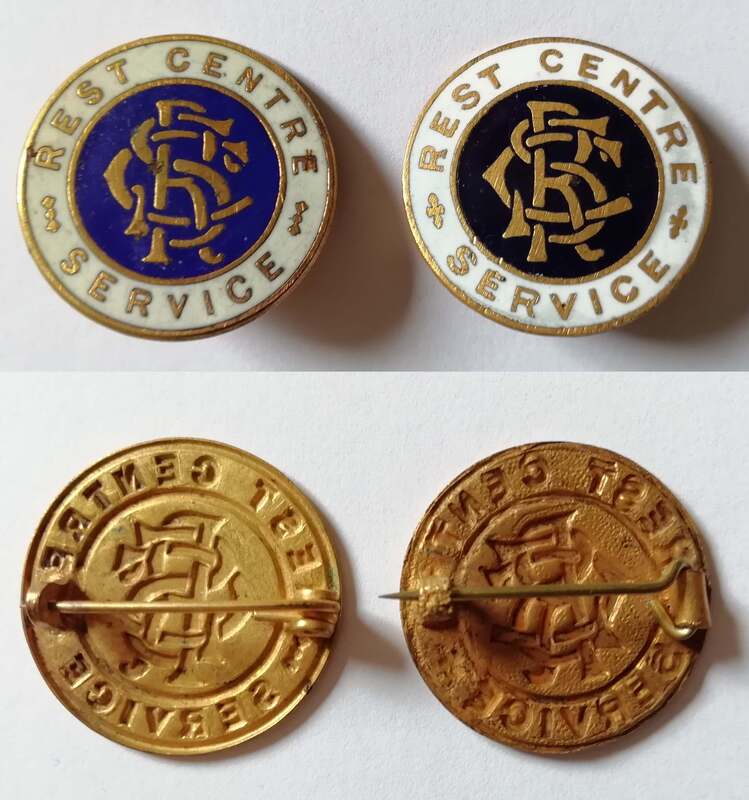 WW2 Rest Centre Service Badges - Blue & Black Centres