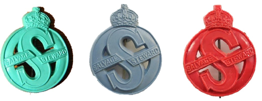 Green, Blue & Red WW2 Salvage Steward Badges