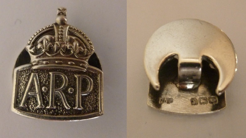 Miniature ARP lapel badge in silver with Birmingham hallmarks.