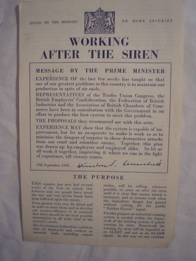 "Working After The Siren" document (front).