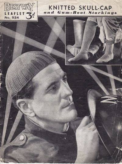 WW2 knitting pattern for a skull cap.