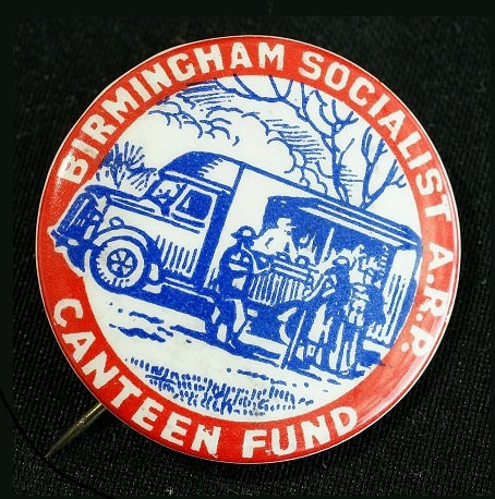 WW2 Birmingham Socialist ARP Canteen Fund Tin Lapel Badge