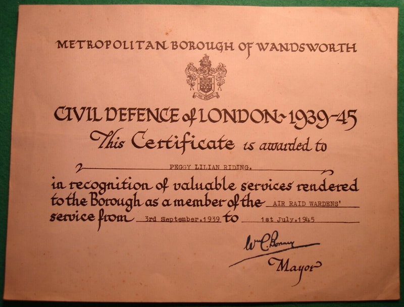 WW2 London Borough Wandsworth ARP Warden Certificate of Service