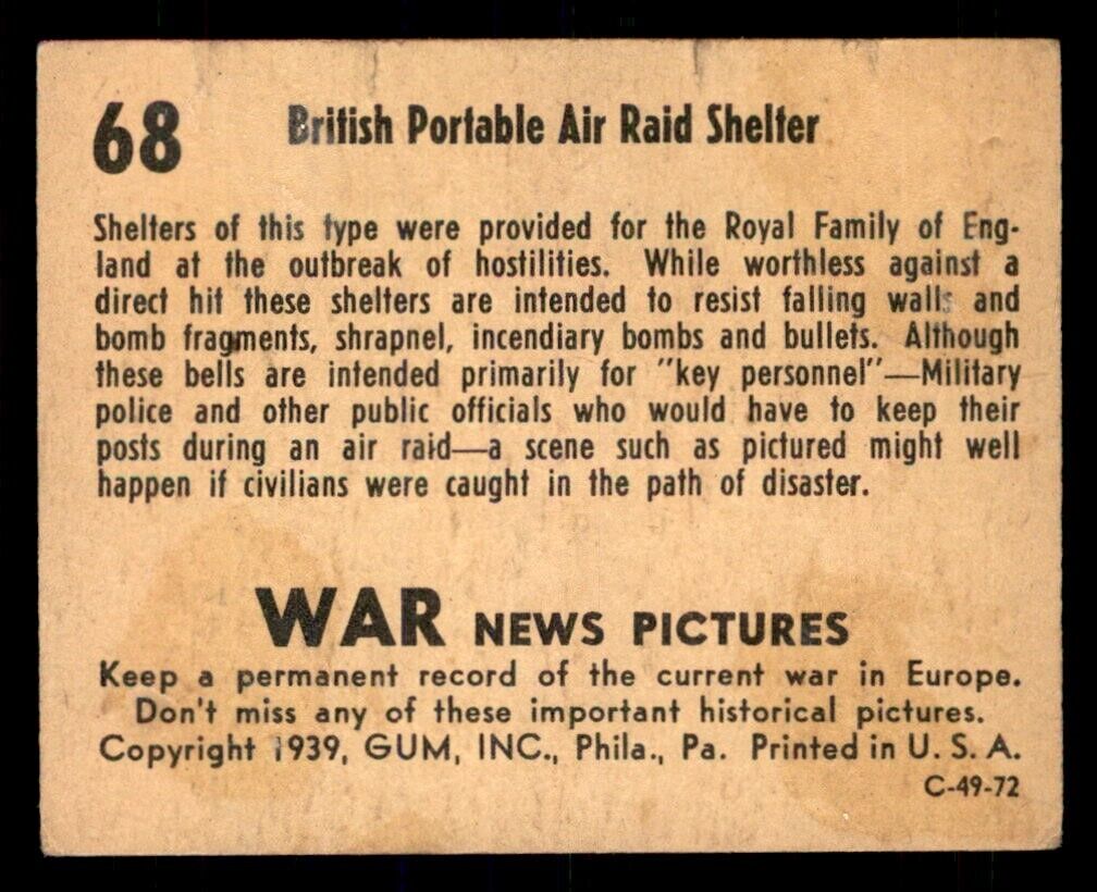 British Portable Air Raid Shelter - Gum Inc card rear details 1939