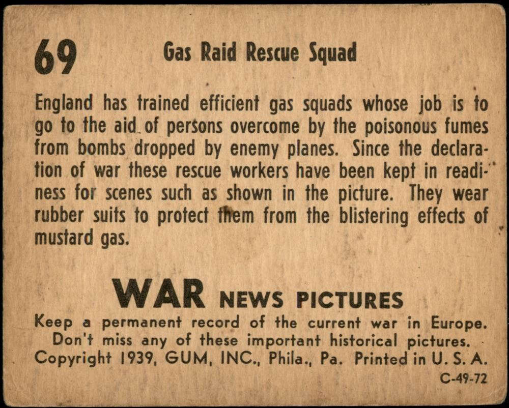 Gas Raid Rescue Squad - Gum Inc card rear details 1939