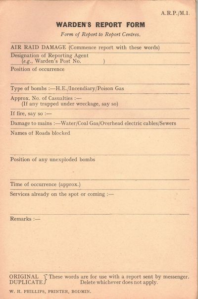 ARP Warden's Report Form