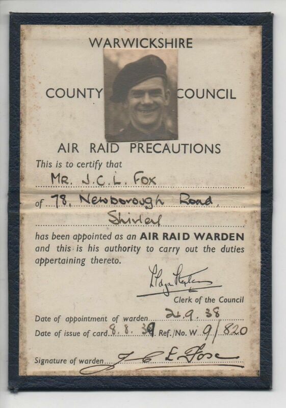 Warwickshire County Council ARP Warden Appointment Card