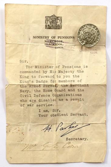 WW2 King's Badge letter of issue