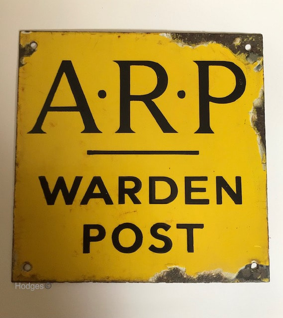 Yellow ARP Warden Post Enamel Sign (front)