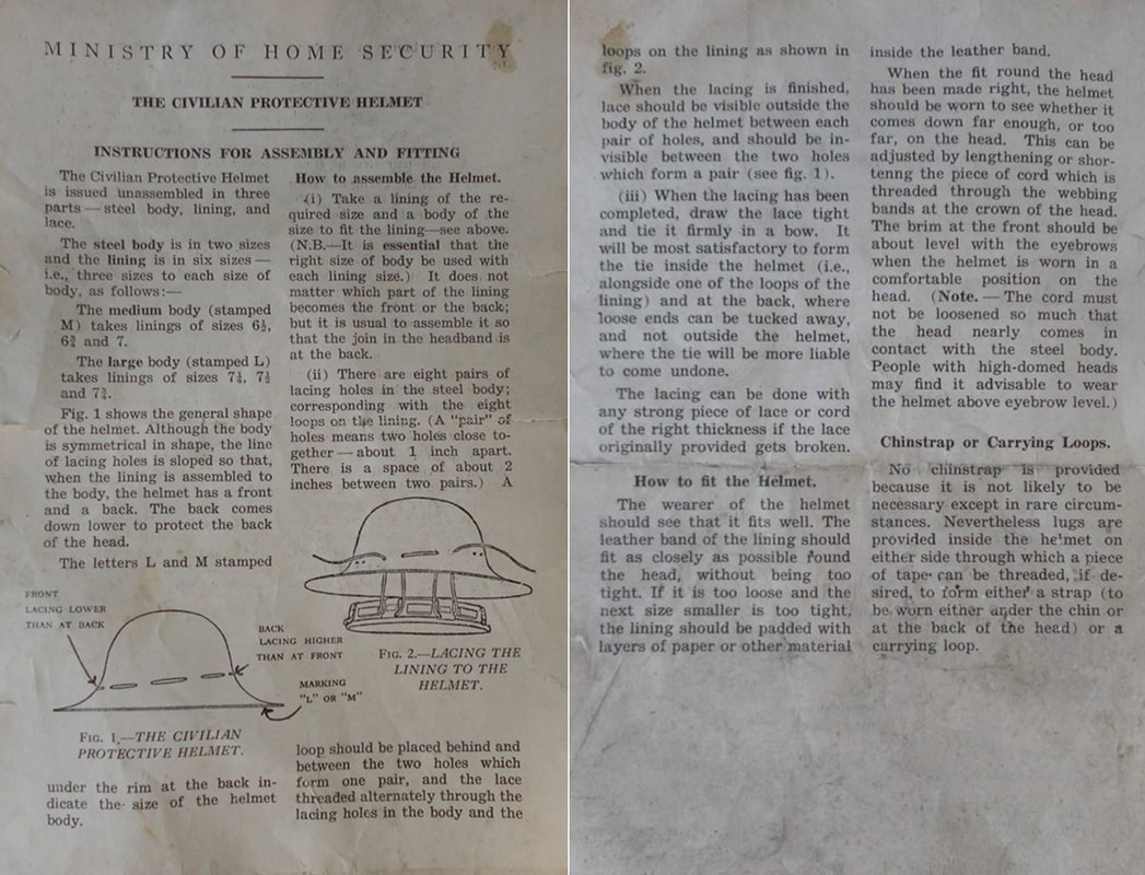 Ministry of Home Security instruction guide for the Zuckerman (Civilian Protective Helmet) helmet.
